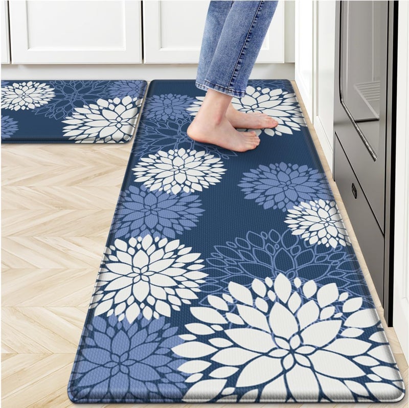 SofterCharm Kitchen Mats, 2PCS Non-Slip Cushioned Rugs, Anti-Fatigue Waterproof Floor Rug, Washable Standing Desk Mat, Home Laundry Office Apartment Decor and Accessories (17.3" ×47" +17.3" ×30"-Blue) - Image 1