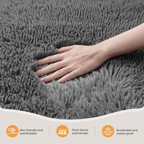 Zentavio Area Rugs for Living Room Small Carpet for Bedroom 3x5 Bedside Washable Soft Fluffy Shag Aesthetic Plush High Pile Throw Rug for Nursery Kids Room Dorm Room Grey - Image 3