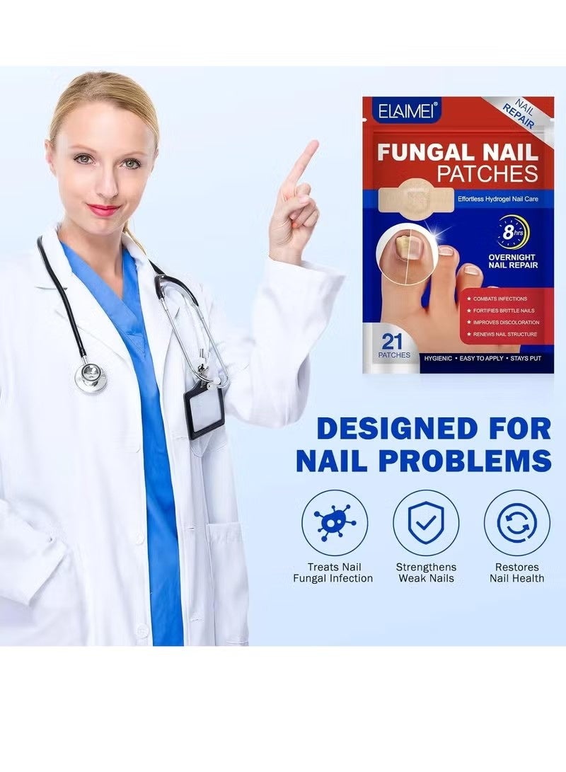 إليمي 21 قطعة فطرية تصحيح الأظافر علاج الأظافر يجدد هيكل الأظافر وتحسين تغير اللون بين عشية وضحاها تصحيح إصلاح الأظافر لضرر فطريات الأظافر 8 ساعات تجديد الليل فطرية تصحيحات الأظافر - Image 4