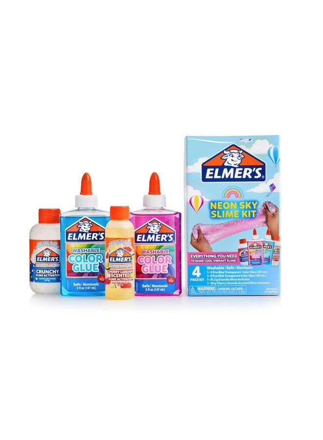 إلمرز مجموعة نيون سكاي سلايم، تتضمن مستلزمات السلايم غراء سائل شفاف ملون، منشط سلايم مقرمش، منشط سلايم بالكرز والليمون، 4 قطع - Image 1