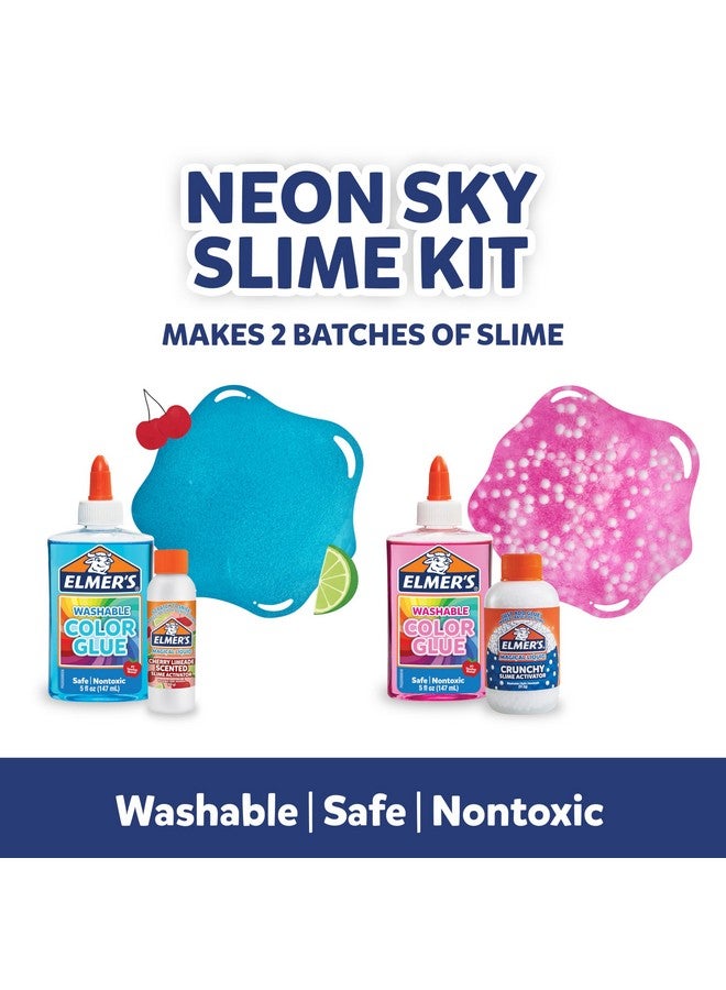 إلمرز مجموعة نيون سكاي سلايم، تتضمن مستلزمات السلايم غراء سائل شفاف ملون، منشط سلايم مقرمش، منشط سلايم بالكرز والليمون، 4 قطع - Image 4