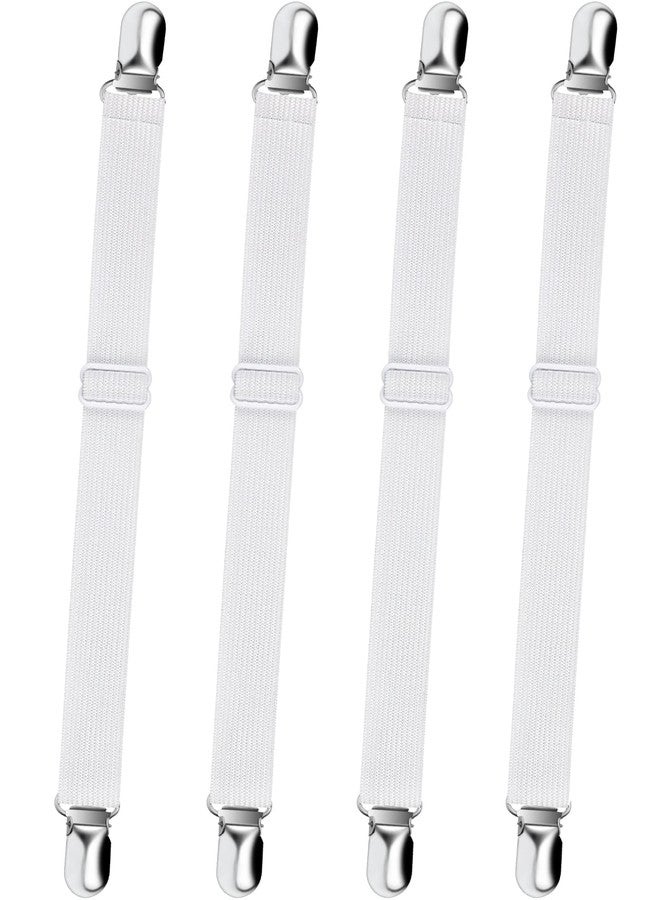 Sopito Bed Sheet Fasteners, 4pcs Adjustable Sheet Straps Heavy Duty Bed Sheet Grippers Suspenders for Mattresses Fitted Sheets Flat Sheets, White - Image 1
