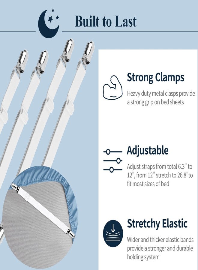 Sopito Bed Sheet Fasteners, 4pcs Adjustable Sheet Straps Heavy Duty Bed Sheet Grippers Suspenders for Mattresses Fitted Sheets Flat Sheets, White - Image 3