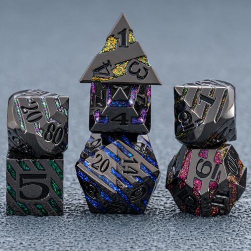 Maywin Inlay Metal Dice Set 7pcs Luxury DND Dice with Decorative Inlay Heavy Zinc Alloy RPG Dice for Tabletop Games - Image 5