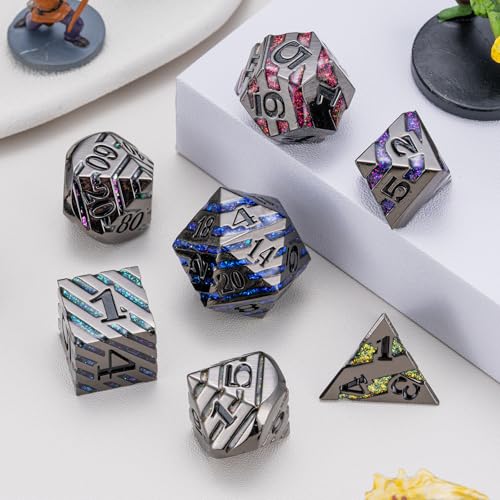 Maywin Inlay Metal Dice Set 7pcs Luxury DND Dice with Decorative Inlay Heavy Zinc Alloy RPG Dice for Tabletop Games - Image 1