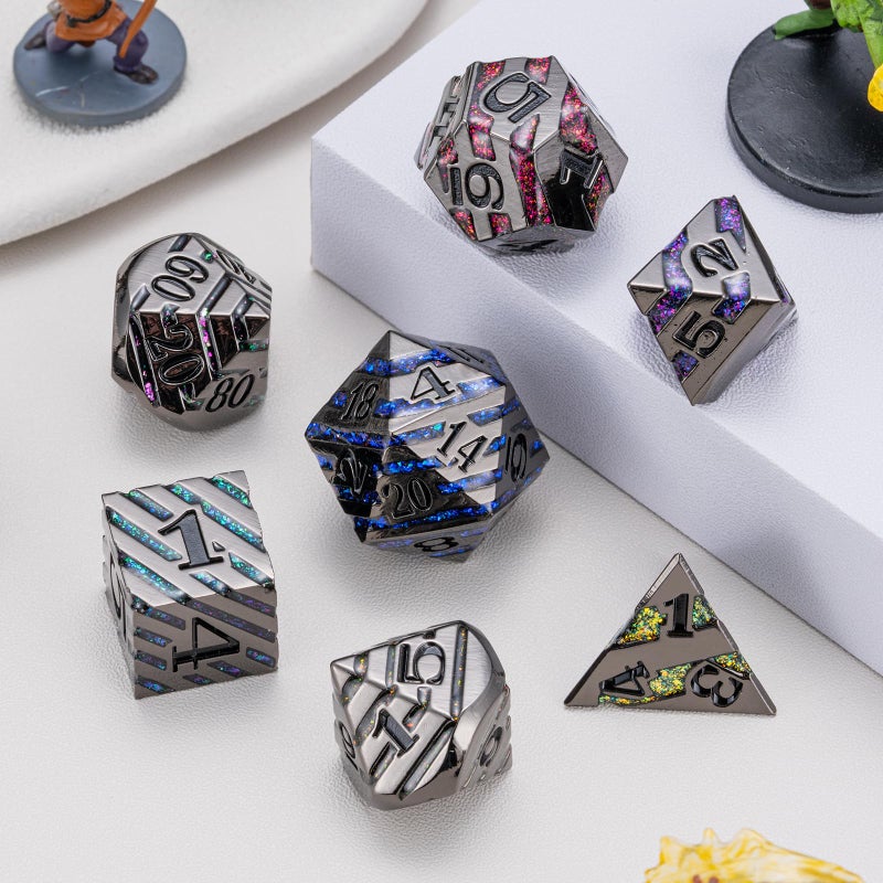 Maywin Inlay Metal Dice Set 7pcs Luxury DND Dice with Decorative Inlay Heavy Zinc Alloy RPG Dice for Tabletop Games - Image 3