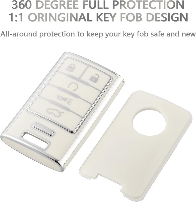 OFFCURVE Key Fob Cover with Keychain for Cadillac, TPU Car Key Case Protector for Cadillac SRX ATS ELR XTS 2010 2011 2012 2013 2014 2015 Keyless Entry Remote Control Start Car Key Accessories, White - Image 3