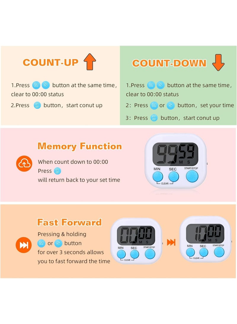 YelaJoy 6 Pack Digital Kitchen Timers for Cooking, Small Magnetic Countdown Classroom Timers for Teachers Kids, Big Digits Loud Alarm Backing Stand Timer for Kitchen, Shower, Study, Work, Exercise Training - Image 5