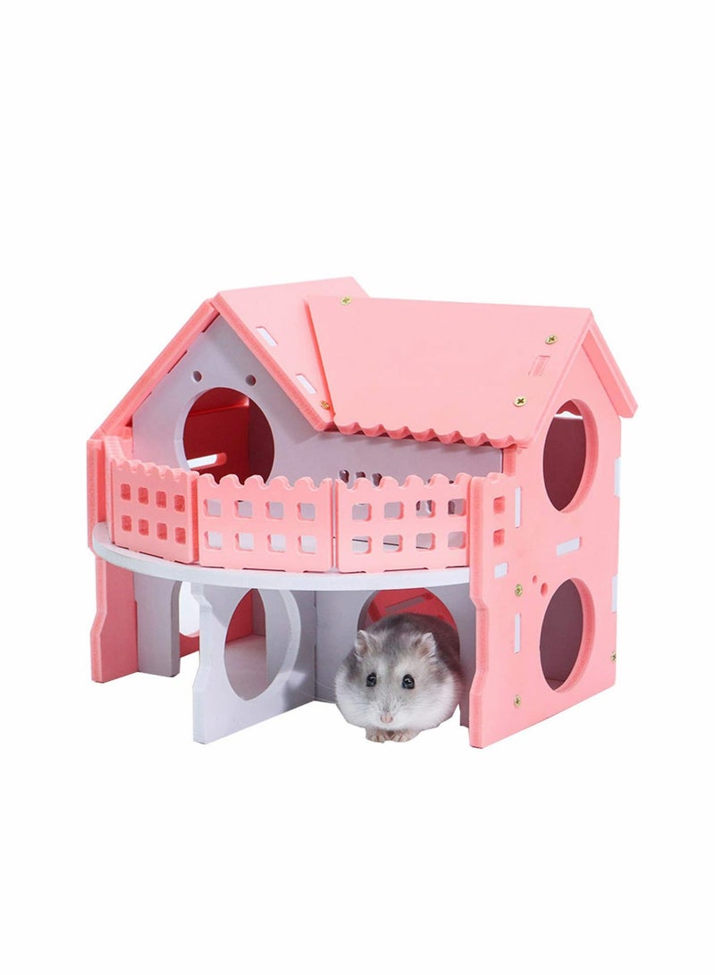 Wooden Hamster House, Pet Small Animal Hideout, Assemble Hamster Hut Villa, Cage Habitat Decor Accessories, Play Toys for Dwarf, Hedgehog, Gerbils Mice - Image 1