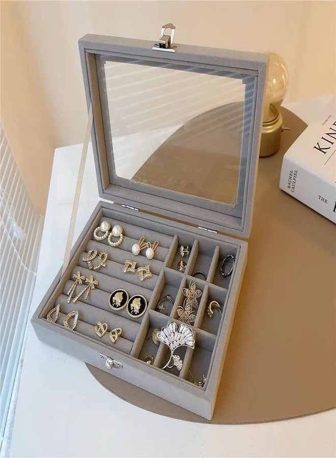 Pixelera Premium Women Jewelry Storage Box, Open Window Velvet Ring, Bracelets, Earrings Display, 9 Grids Lockable, Removal Tray, Ring Slot, Jewelry Tray Travel Case - Image 4