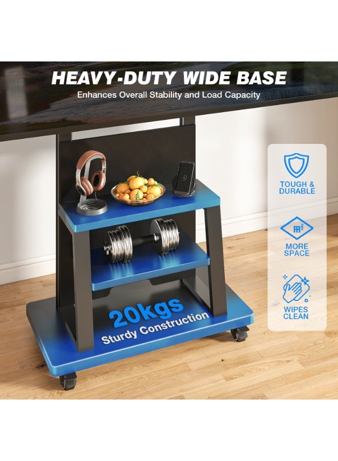 Rfiver Mobile TV Stand for 37–75 Inch TVs, Heavy-Duty Rolling TV Cart with 3-Tier Media Shelves, Height Adjustable TV Floor Stand, Lockable Wheels, VESA Up to 600x400 mm, 68 kg Capacity, Black | MT6002 - Image 4