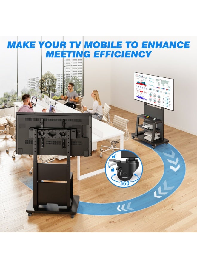 Rfiver Mobile TV Stand for 37–75 Inch TVs, Heavy-Duty Rolling TV Cart with 3-Tier Media Shelves, Height Adjustable TV Floor Stand, Lockable Wheels, VESA Up to 600x400 mm, 68 kg Capacity, Black | MT6002 - Image 5