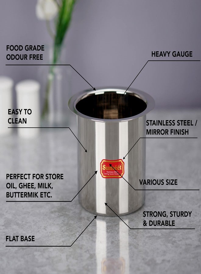 Sumeet Stainless Steel Ganj/Milk Boiler/Milk Pot/Long Tapeli Set of 3 Pieces (1150ml, 1450ml, 1800ml), Silver - Image 2