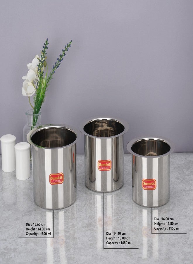 Sumeet Stainless Steel Ganj/Milk Boiler/Milk Pot/Long Tapeli Set of 3 Pieces (1150ml, 1450ml, 1800ml), Silver - Image 4