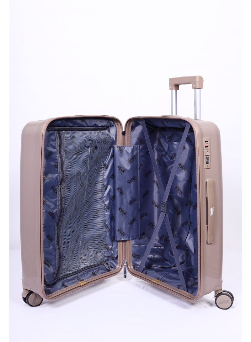 MNUK Viajero Stra Ordinario Set of 3 Luggage|Polypropylene (PP) Hardside Luggage Trolley|Double 360° 4 Wheeler| Cabin-20 Inch, Medium- 24 Inch, Large-28 Inch| Champagne - Image 5