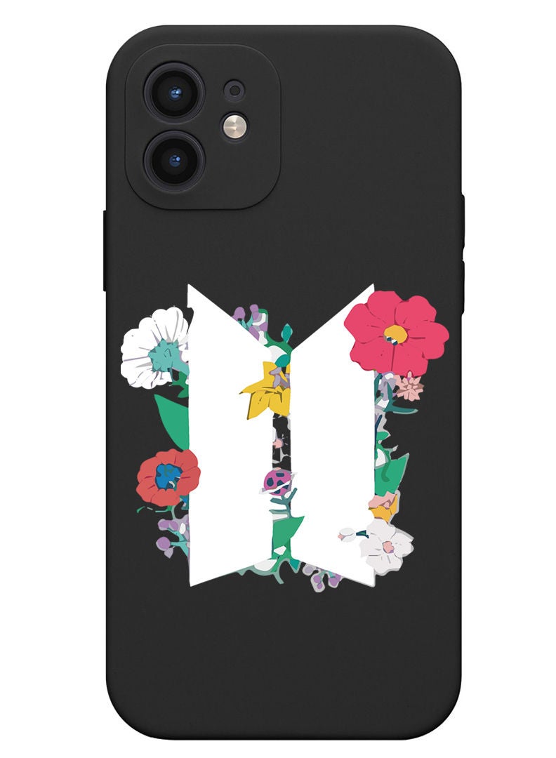 Theodor Protective Slim Fit Case Liquid Silicone Cover with Full Body Protection Anti-Scratch Shockproof Case For iPhone 12 Black  - Flower and bees - Image 1