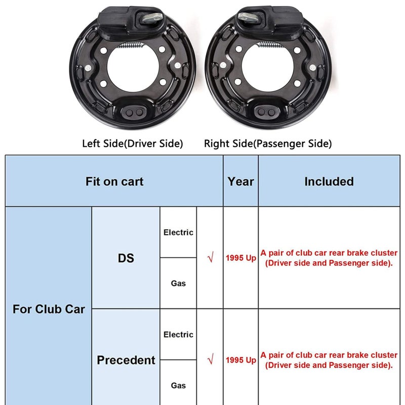 10L0L Brake Assembly for Club Car, Complete Left & Right Rear Brakes Compatible with Club Car DS/Precedent 1995-Up & Tempo 2018-Up, Golf Cart Brake Cluster Kit, Replaces OEM 101823301 103380202 - Image 4