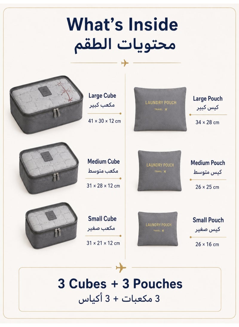 آه آه مجموعة من 6 مكعبات تعبئة ومنظمات لحقائب السفر وحقائب السفر وإكسسوارات السفر (رمادي) - Image 2
