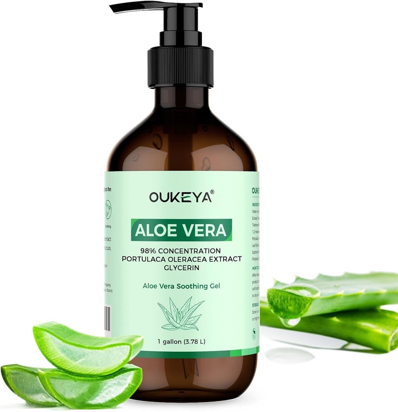 OUKEYA 98 Organic Aloe Vera Gel with 2 Niacinamide Soothing Hydrating Repairing for Face Body Hair After Sunburn Relief Acne Treatment Skin Tone Improvement AntiInflammatory Vegan500ml