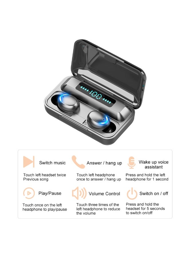 Generic - TWS True Wireless Bluetooth Headphone Headset Earbud With Mic LED Display USB Output Power Bank Black - Image 1