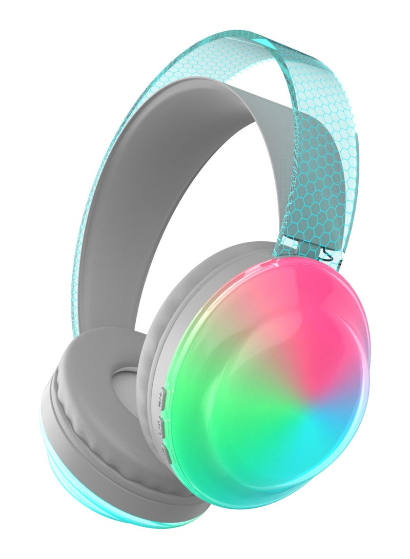 روك بو سماعات بلوتوث فوق الأذن مع سماعة رأس سلكية لاسلكية رائعة RGB مع ميكروفون للهاتف الخليوالكمبيوتر المحمول1 بلوتوث 5.3 فولت صوت عالي الدقة مناسب للألعاب والمعتاد - Image 1