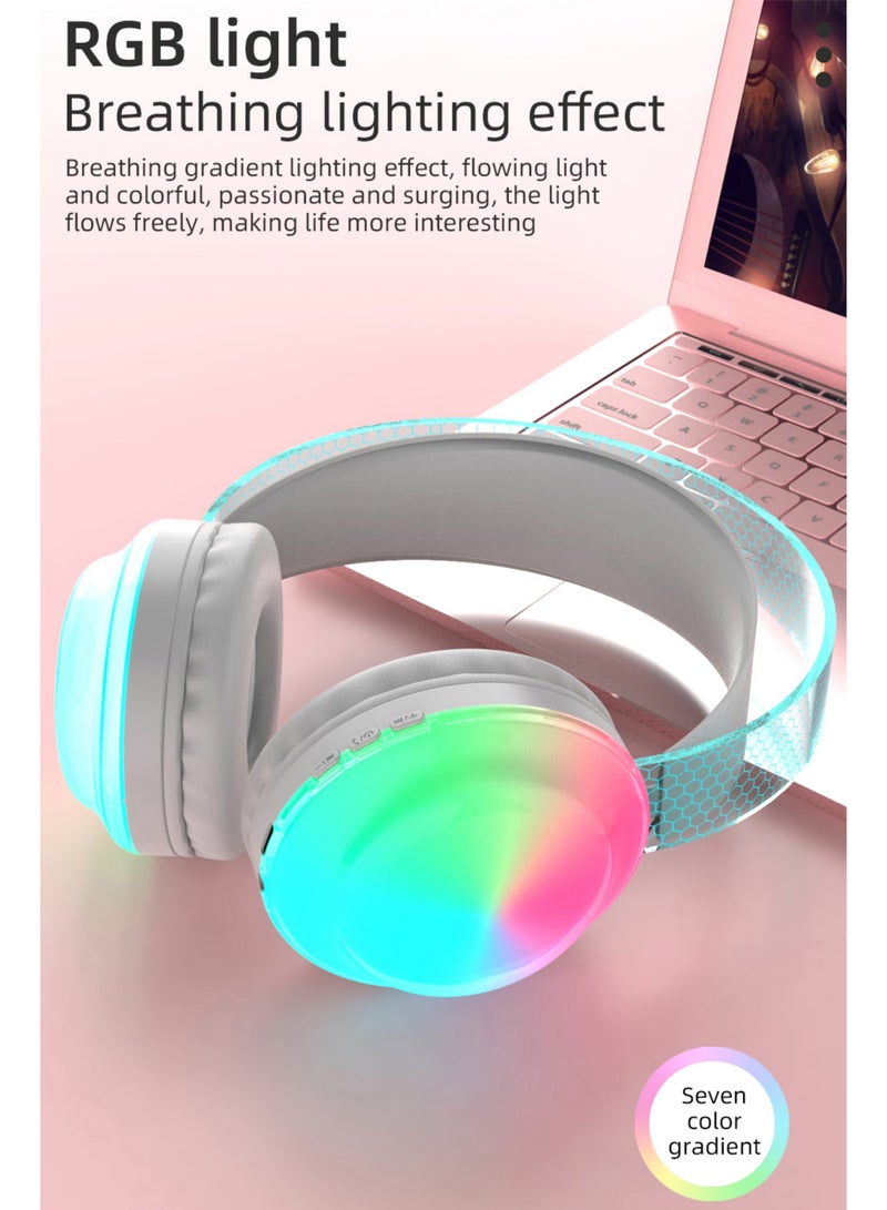 روك بو سماعات بلوتوث فوق الأذن مع سماعة رأس سلكية لاسلكية رائعة RGB مع ميكروفون للهاتف الخليوالكمبيوتر المحمول1 بلوتوث 5.3 فولت صوت عالي الدقة مناسب للألعاب والمعتاد - Image 4
