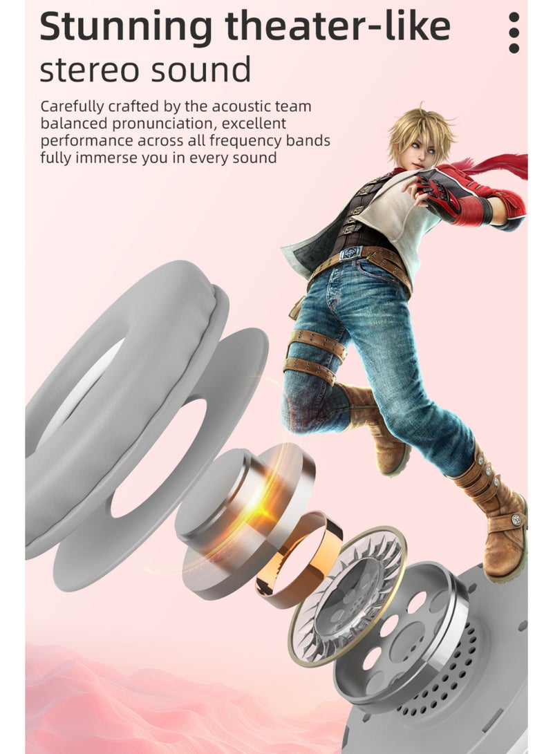 روك بو سماعات بلوتوث فوق الأذن مع سماعة رأس سلكية لاسلكية رائعة RGB مع ميكروفون للهاتف الخليوالكمبيوتر المحمول1 بلوتوث 5.3 فولت صوت عالي الدقة مناسب للألعاب والمعتاد - Image 5