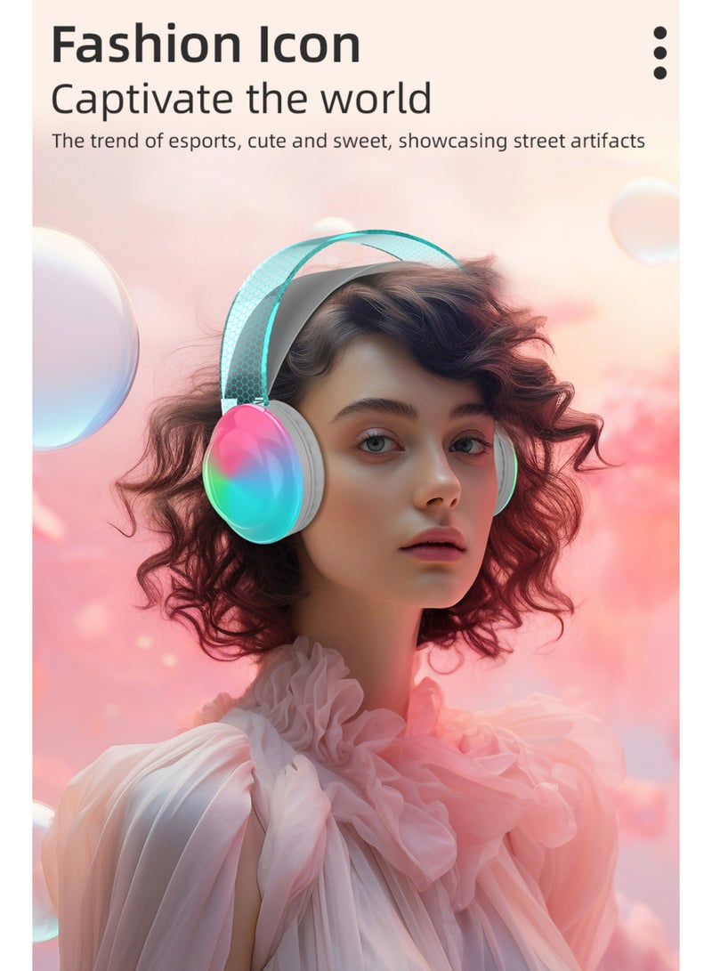 روك بو سماعات بلوتوث فوق الأذن مع سماعة رأس سلكية لاسلكية رائعة RGB مع ميكروفون للهاتف الخليوالكمبيوتر المحمول1 بلوتوث 5.3 فولت صوت عالي الدقة مناسب للألعاب والمعتاد - Image 3