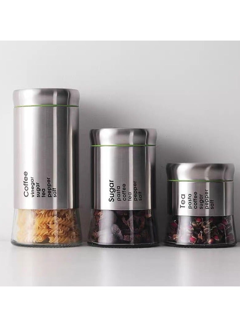3 Pieces Airtight Coffee Tea Sugar Jars Set  - Image 1