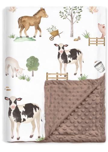 BOPRIO Baby Blankets for Boys Girls Soft Lightweight Nursery Minky Blankets with Double Layer Dotted Backing for Infant Toddler Nursery Crib with Cute Farm Animals Design 30 x 40 Inch - Image 1