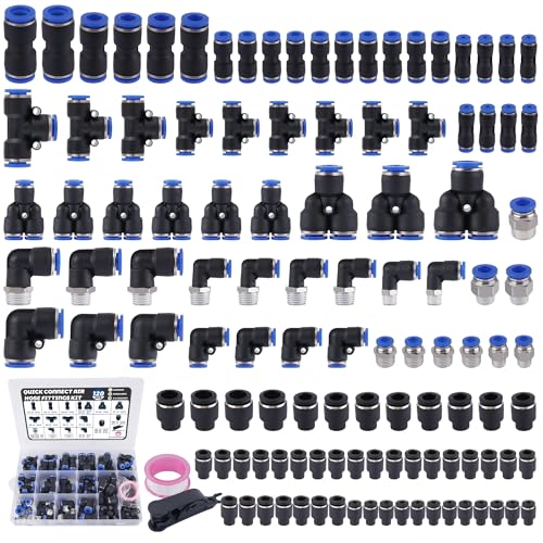 Ailbiuko 120 PCS Quick Connect Air Hose Fitting Assortment Kit18 14 38 12 NPT Thread Push to Connect Fittings Pneumatic Air Line Quick Connect Quick Release Fitting Kit - Image 1