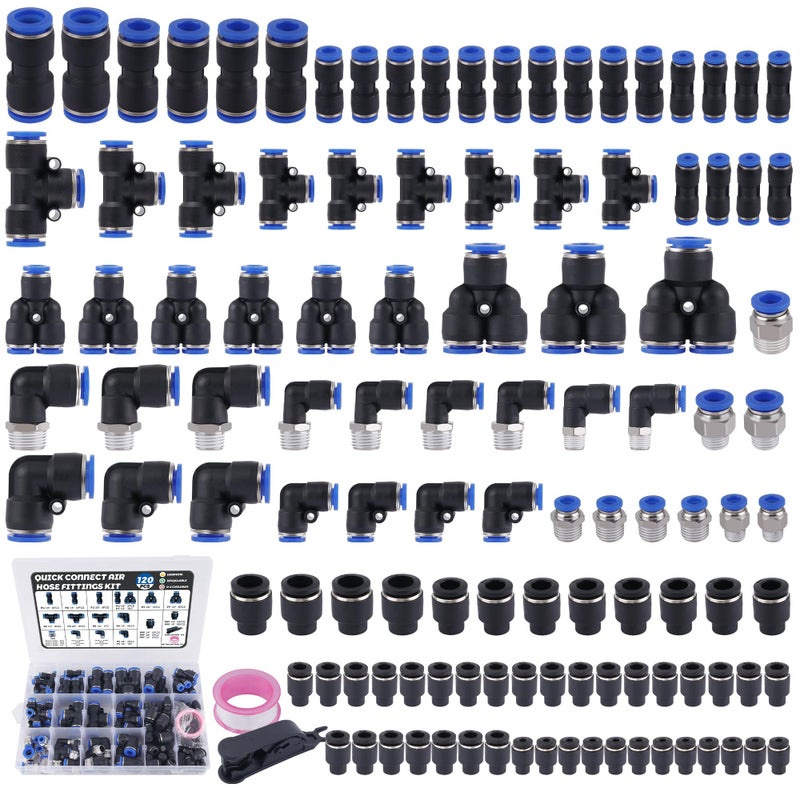 Ailbiuko 120 PCS Quick Connect Air Hose Fitting Assortment Kit18 14 38 12 NPT Thread Push to Connect Fittings Pneumatic Air Line Quick Connect Quick Release Fitting Kit - Image 2