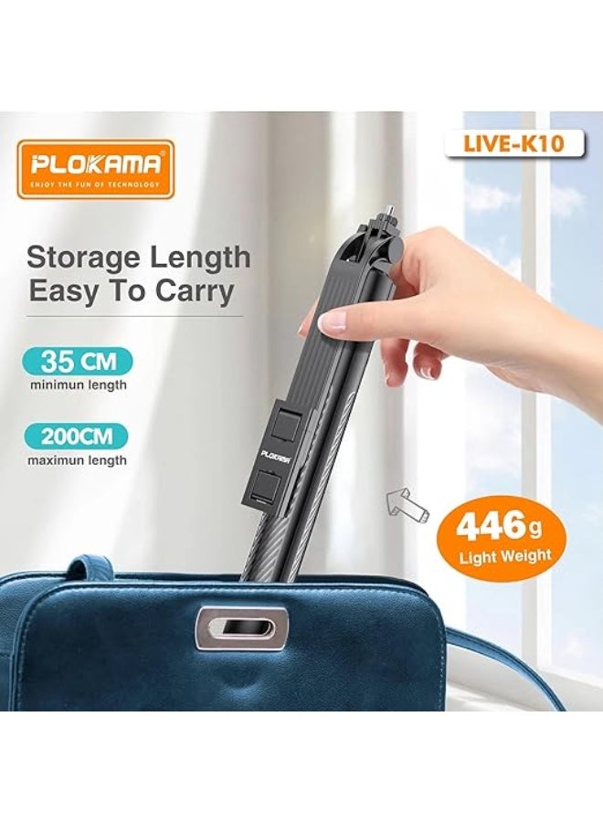 PLOKAMA LIVE-K10 200cm Live Broadcast Stand – Adjustable Tripod Phone Holder with Ring Light Mount, Overhead Arm, Stable Base for Live Streaming, Video Recording, TikTok, YouTube, Makeup, Online Classes - Image 3