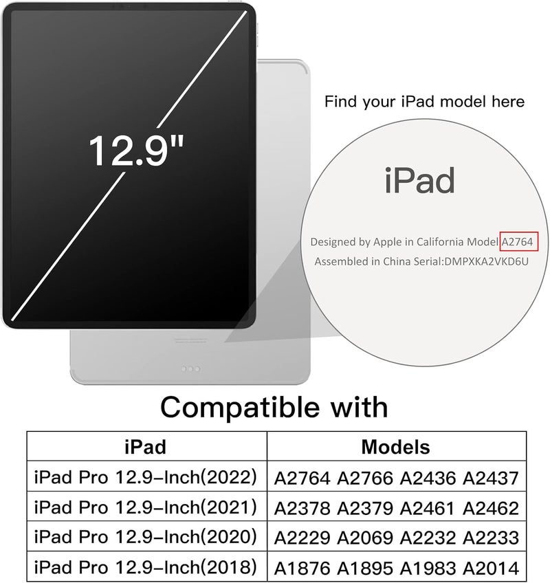 Jetech Case For Ipad Pro 12.9-Inch 2022/2021/2020/2018 With Pencil Holder, Clear Transparent Back Shell Slim Stand Shockproof Tablet Cover, Auto Wake/Sleep Navy Blue - Image 2