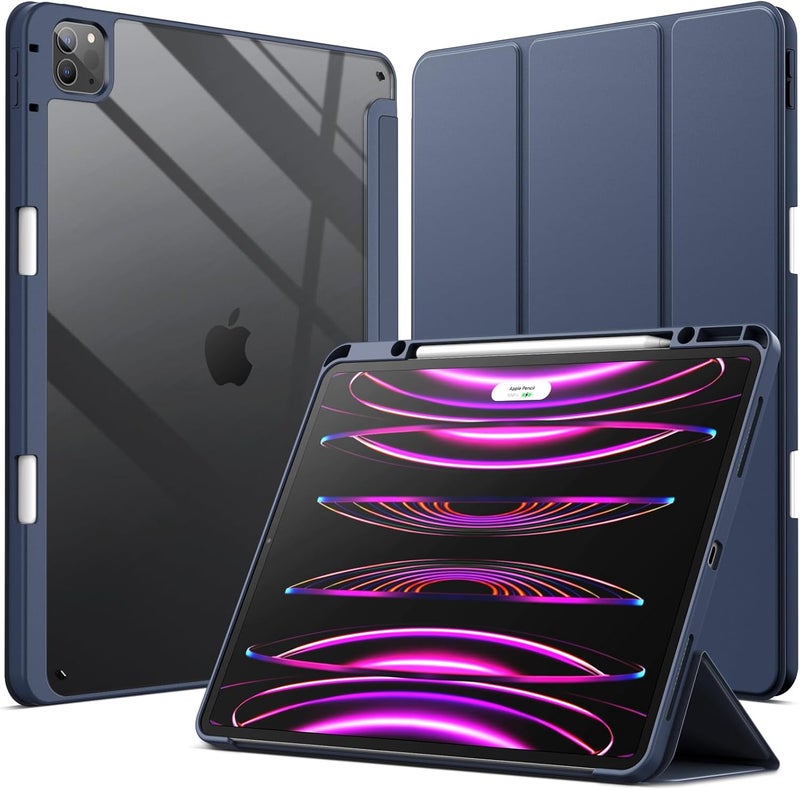 Jetech Case For Ipad Pro 12.9-Inch 2022/2021/2020/2018 With Pencil Holder, Clear Transparent Back Shell Slim Stand Shockproof Tablet Cover, Auto Wake/Sleep Navy Blue - Image 1