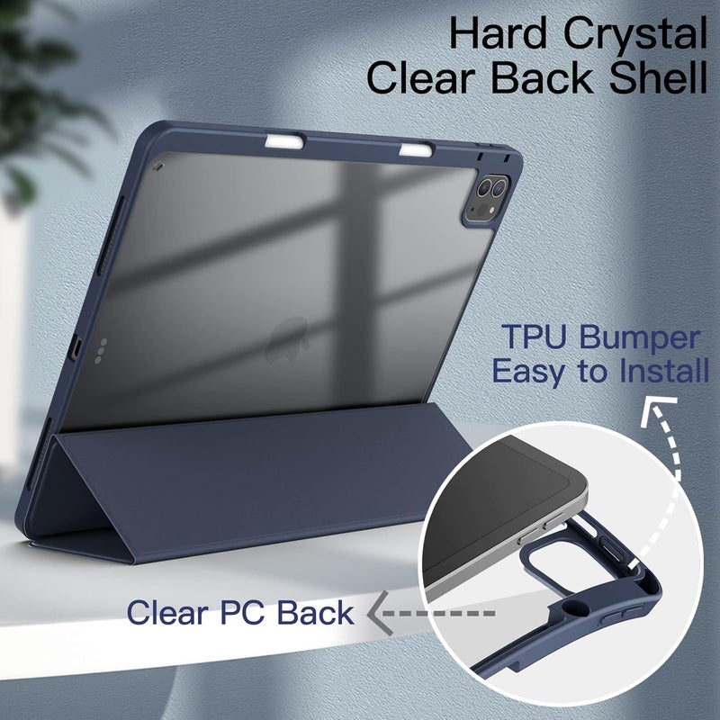 Jetech Case For Ipad Pro 12.9-Inch 2022/2021/2020/2018 With Pencil Holder, Clear Transparent Back Shell Slim Stand Shockproof Tablet Cover, Auto Wake/Sleep Navy Blue - Image 3