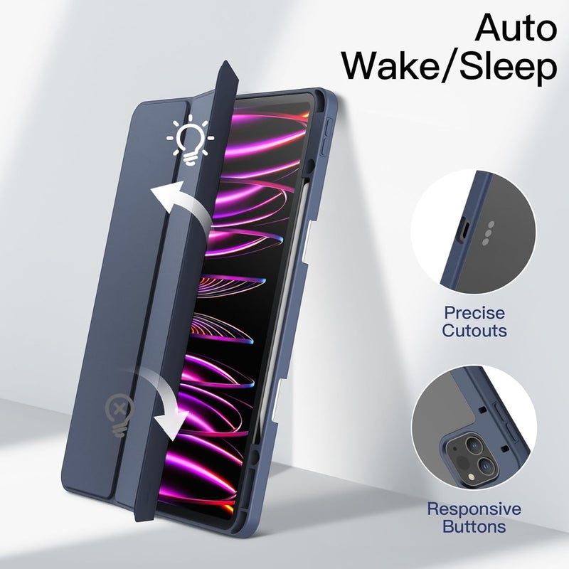 Jetech Case For Ipad Pro 12.9-Inch 2022/2021/2020/2018 With Pencil Holder, Clear Transparent Back Shell Slim Stand Shockproof Tablet Cover, Auto Wake/Sleep Navy Blue - Image 5