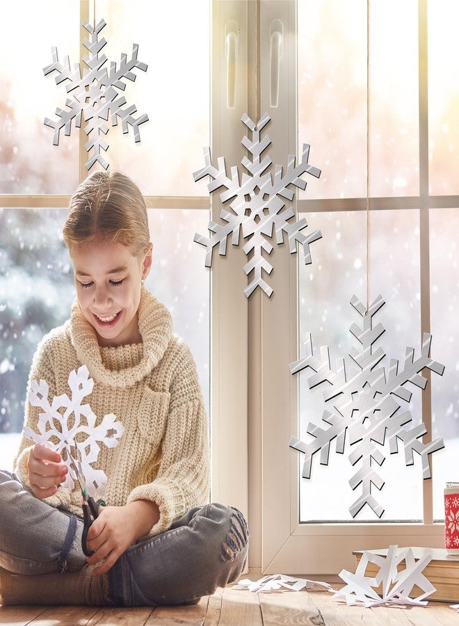 Yaocom مجموعة ياوكوم من 3 قطع من ديكورات ندفات الثلج المعدنية، زينة ندفات ثلج كبيرة لعيد الميلاد، مقاسات 12 و10 و8 بوصات، زينة شتوية فضية معلقة، ندفات ثلج معدنية ريفية على حبل، ديكور جداري منزلي للنافذة الخارجية - Image 5