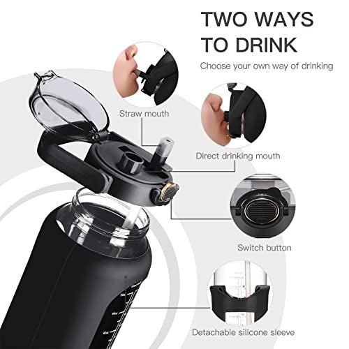 chunmo 64oz Glass Water Bolttles with Straw Half Gallon Large Motivational Water Bottle with Time Marker Sports Water Bottles with Silicone Sleeve and Handle Lid Water Jug for Gym Workout - Image 2