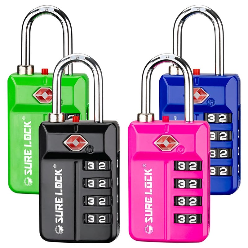 SURE LOCK TSA Approved Travel Luggage Locks, Open Alert Combination Lock for School Office & Gym Locker,Toolbox, Pelican Case,Easy Read Dials- 1, 2 & 4 Pack (1, 17021ALL Colour) - Image 1