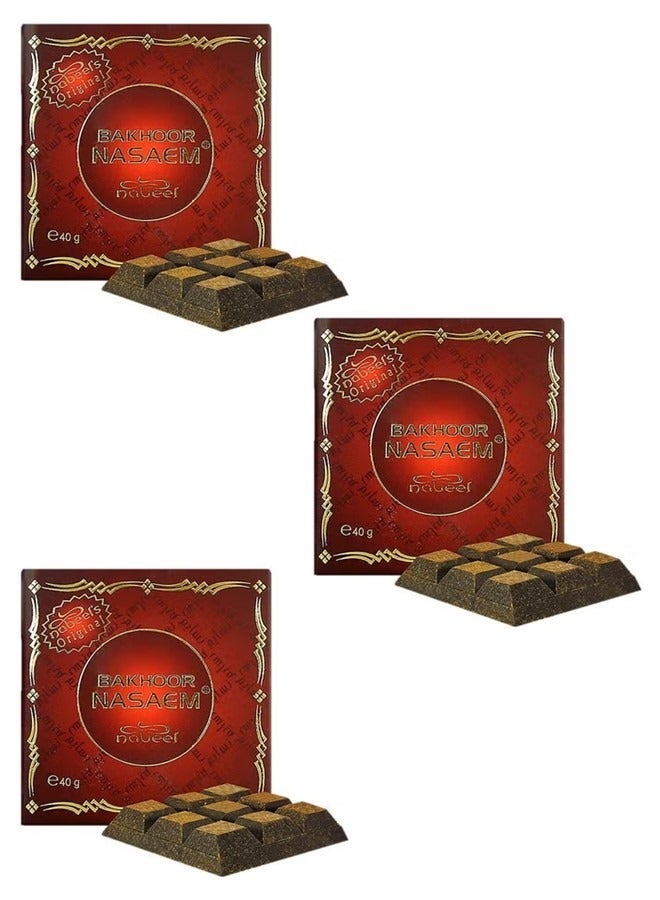 نبيل عبوة من 3 قطع من بخور نبيل نسيم 40 غرام، بخور منزلي فاخر يدوم طويلاً برائحة العود الشرقية الغنية - Image 1