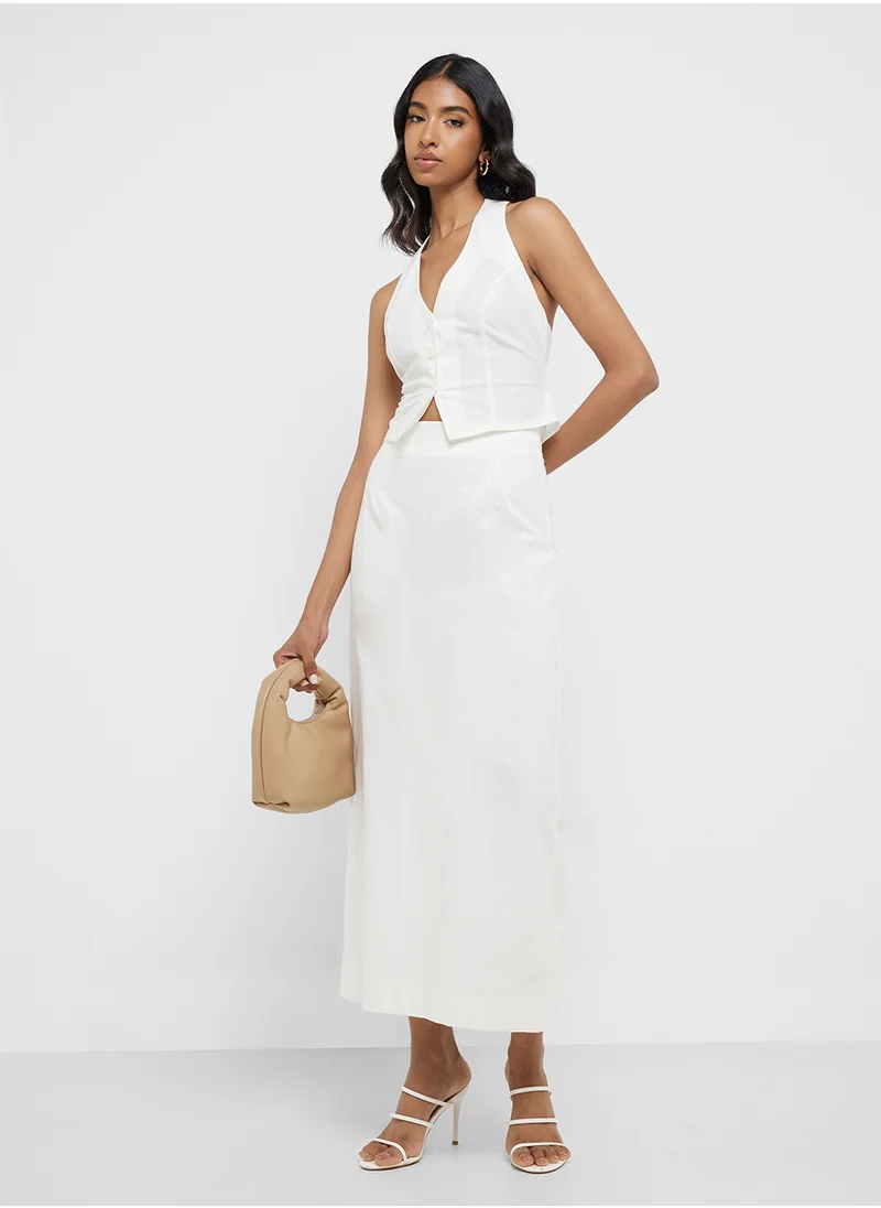 جينجر Halter Neck Button Down Top & Maxi Skirt Set