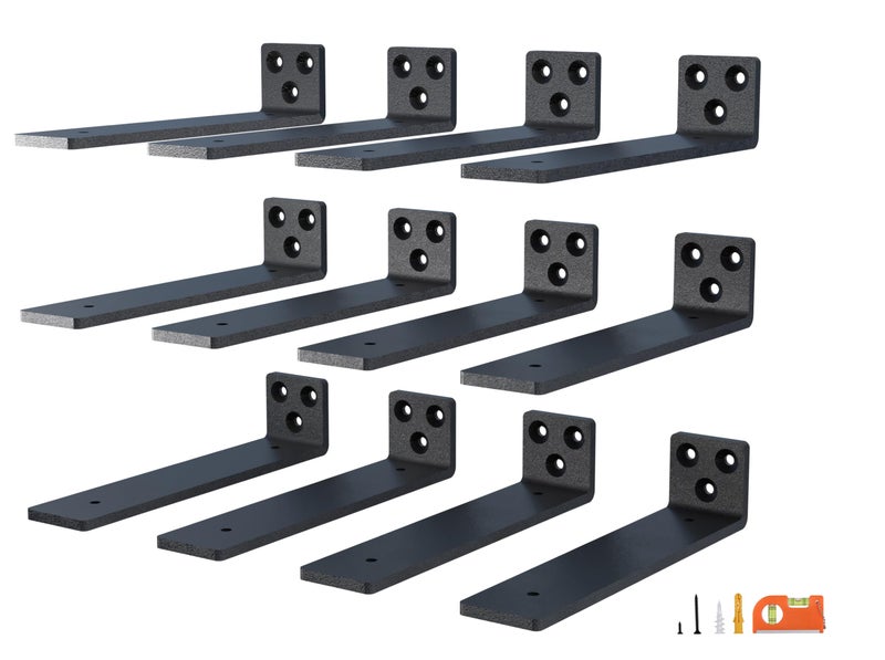 Neodrop 8 Inch Floating Shelf Brackets  Heavy Duty Hidden Bracket For Wall  Mantel  Bookshelves  Black Powder Coated Steel  12-Pack - Image 1
