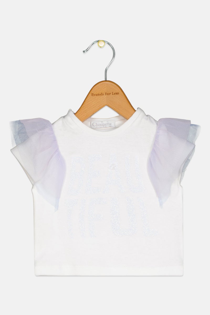 Choupette Toddlers Girl Metallic Short Sleeve Top, White - Image 1