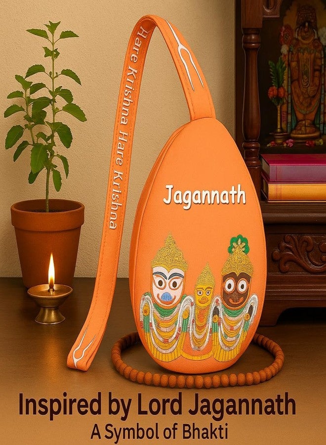 Vrindavanstore.in حقيبة Jaap التعبدية مع طباعة Jagannath Balabhadra Subhadra | حقيبة ترديد حريرية ناعمة مع حزام قابل للتعديل | مثالية للتأمل اليومي بهاجان ومانترا - Image 2
