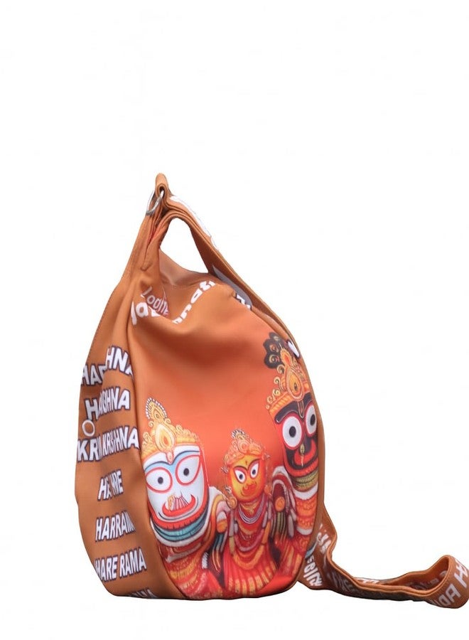 Vrindavanstore.in حقيبة Jaap التعبدية مع طباعة Jagannath Balabhadra Subhadra | حقيبة ترديد حريرية ناعمة مع حزام قابل للتعديل | مثالية للتأمل اليومي بهاجان ومانترا - Image 1