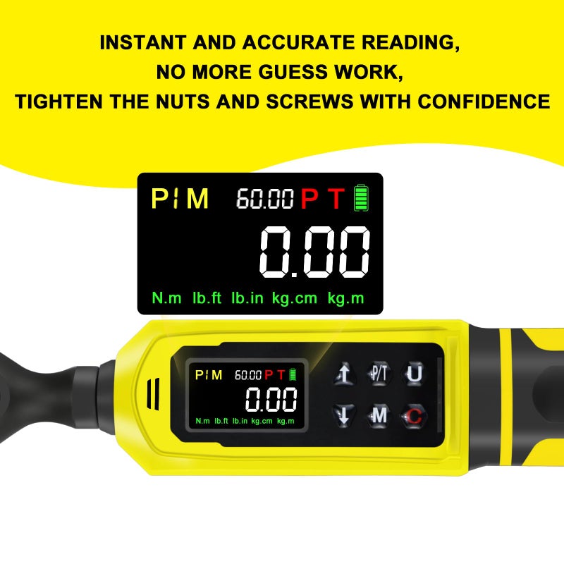 ATsafepro 3/8-Inch Digital Drive Torque Wrench-1-60Nm (1-44 ft-lb),High-Precision Torque Wrench with Buzzer, LED Flash, 5 Units, for Motorcycle & Home Repairs - Image 4