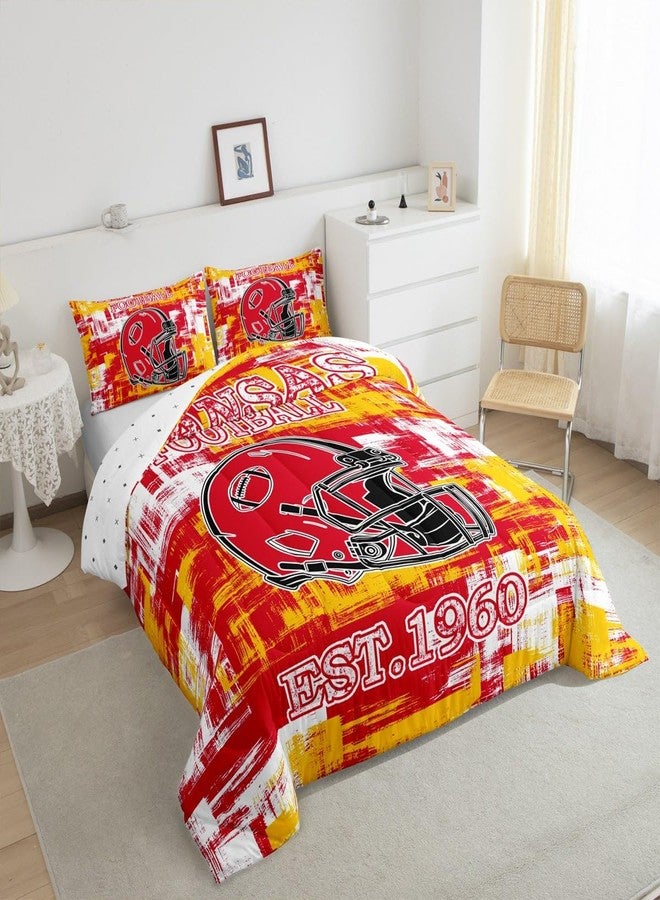 Feelyou Football Bedding Set Boys Girls Rugby Sports Comforter Set Queen Size Women Men Football City Duvet Quilt Red Yellow Room Decor - Image 5