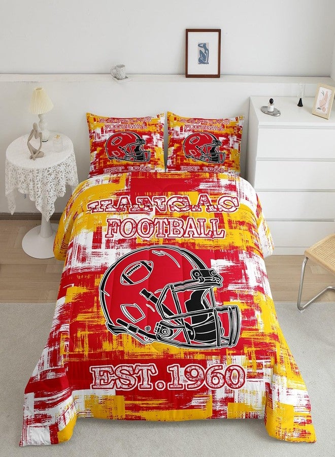 Feelyou Football Bedding Set Boys Girls Rugby Sports Comforter Set Queen Size Women Men Football City Duvet Quilt Red Yellow Room Decor - Image 2