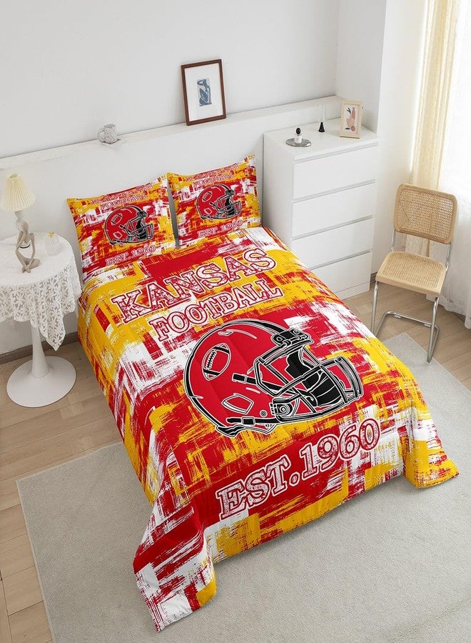 Feelyou Football Bedding Set Boys Girls Rugby Sports Comforter Set Queen Size Women Men Football City Duvet Quilt Red Yellow Room Decor - Image 4
